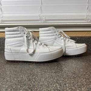 VANS Sk8 Hi All White Canvas Platform Sneaker Shoes Womens Sz 8 Lace Up Mens 6.5